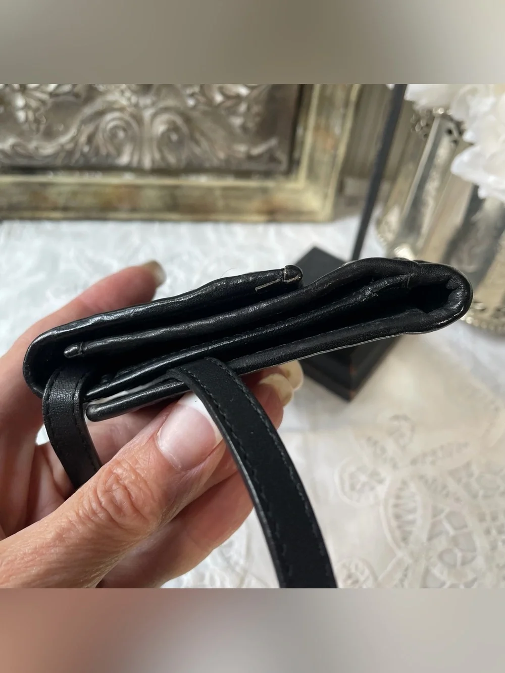 Brighton black leather woven crossbody wallet